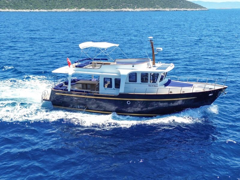 Sevill private yacht during a Yalikavak Bodrum yacht rental experience on the Aegean coast